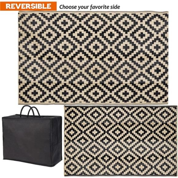 Reversible Straw Rug Modern Area Rug Large Floor Mat and Rug for Outdoors RV 5x8 - Picture 5 of 6